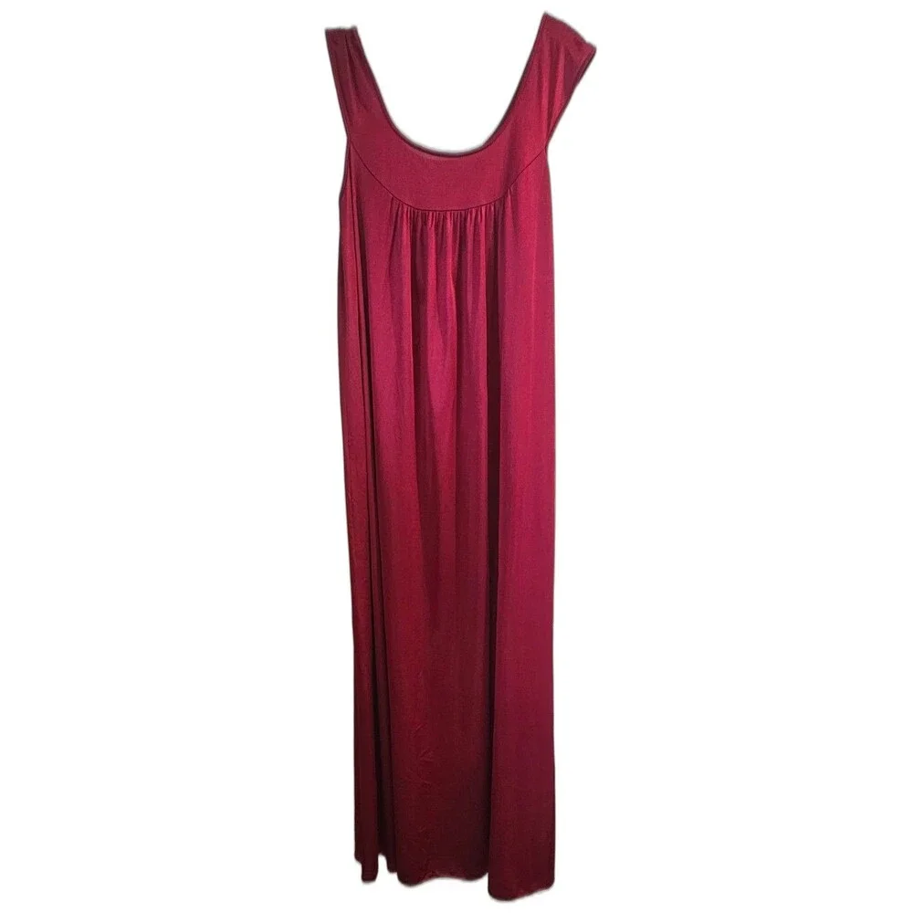 Vintage Lorraine Red Nightgown & Robe S Rose Embroidery Satin Nylon Made in USA